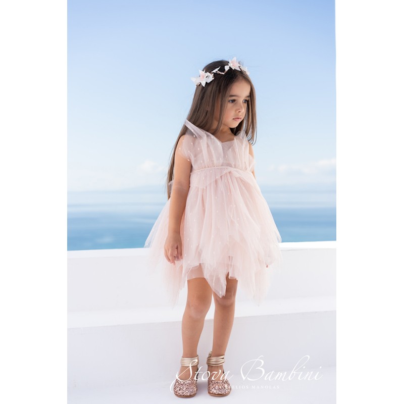 Βαπτιστικό φόρεμα χρυσή κλωστή dusty pink Stova Bambini
