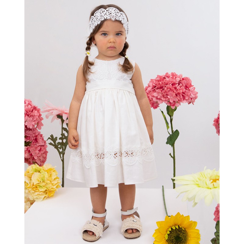 Βαπτιστικό Φόρεμα Εκρού Λινό με Δαντέλα Ioanna – Bambolino