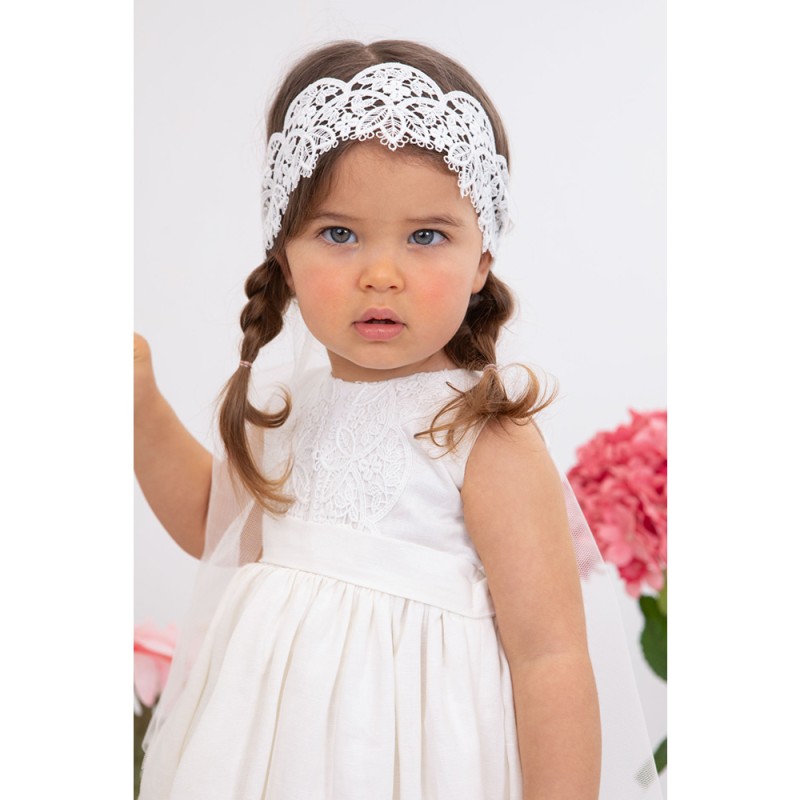 Βαπτιστικό Φόρεμα Εκρού Λινό με Δαντέλα Ioanna – Bambolino