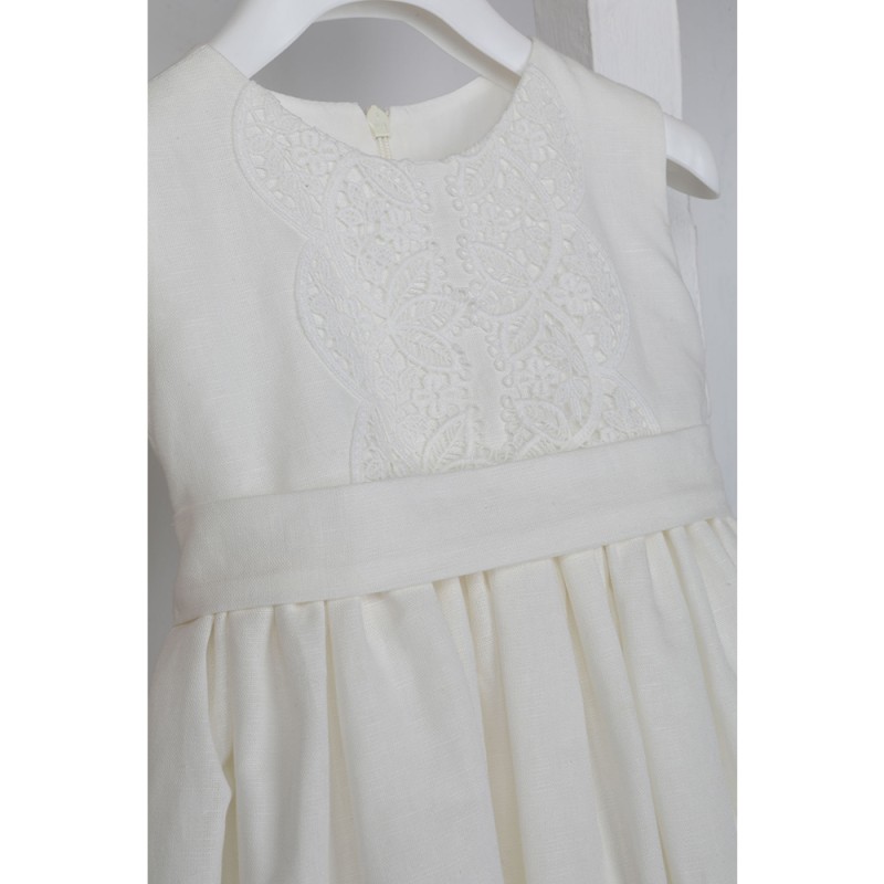 Βαπτιστικό Φόρεμα Εκρού Λινό με Δαντέλα Ioanna – Bambolino