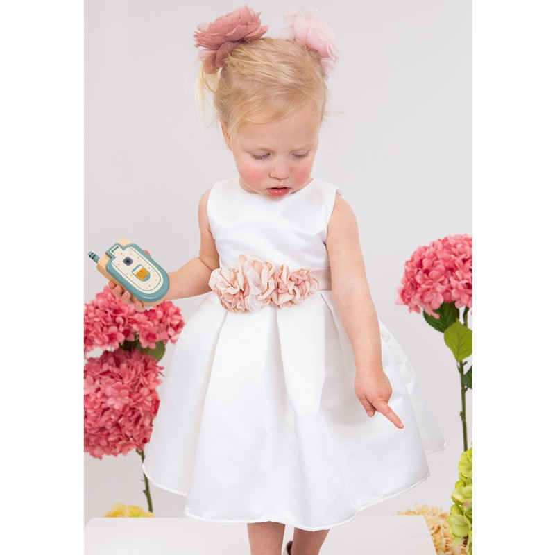 Βαπτιστικό Φόρεμα Ιβουάρ Σατέν με Φιόγκο & Ζώνη Dusty Pink Nefelia – Bambolino
