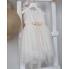 Βαπτιστικό Φόρεμα Εκρού Τούλι με Δαντέλα & Ζώνη Σομόν Olympia – Bambolino