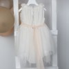 Βαπτιστικό Φόρεμα Εκρού Τούλι με Δαντέλα & Ζώνη Σομόν Olympia – Bambolino