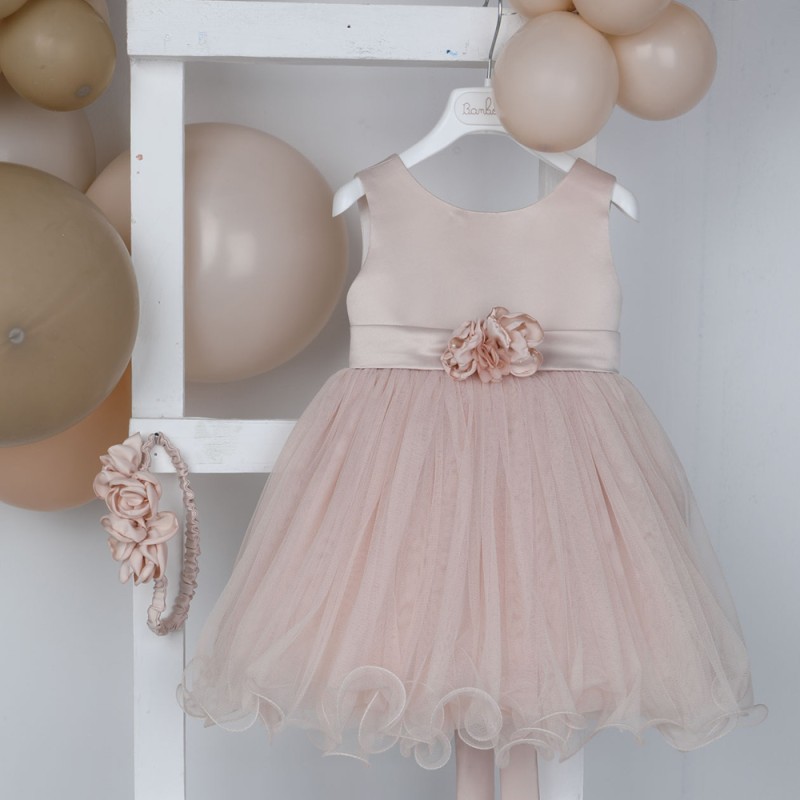 Βαπτιστικό Φόρεμα Dusty Pink Τούλι & Σατέν Ioli – Bambolino