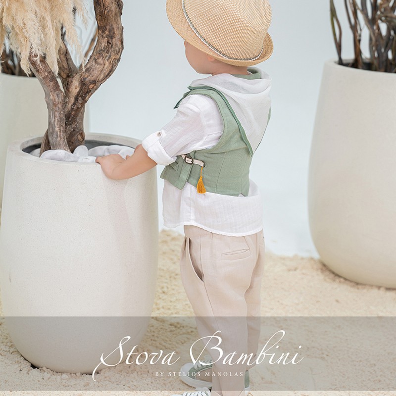 Βαπτιστικό Σύνολο Αγόρι Μέντα & Μπεζ με Ασύμμετρο Γιλέκο – Stova Bambini