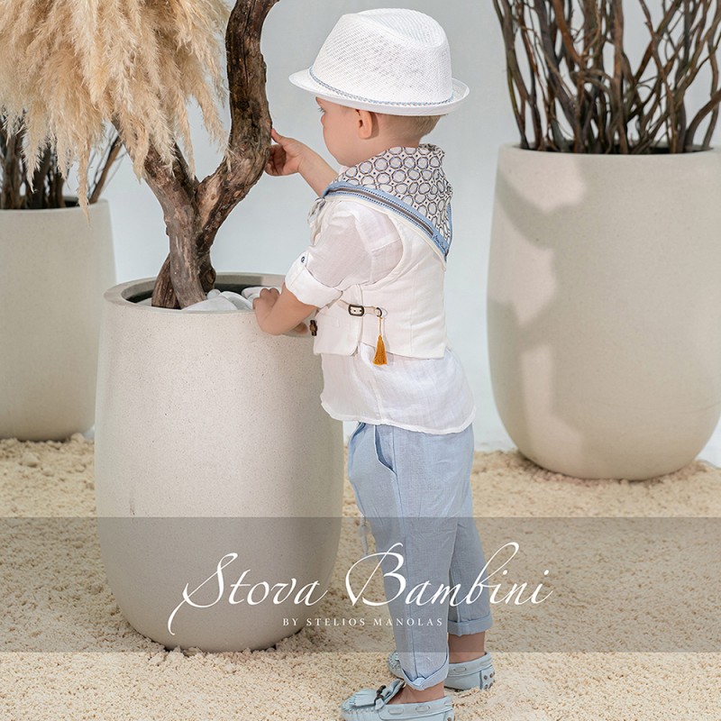 Βαπτιστικό Σύνολο Αγόρι Σιέλ & Λευκό με Ασύμμετρο Γιλέκο – Stova Bambini