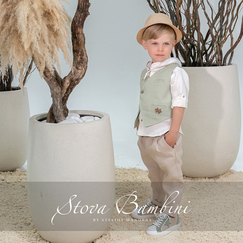 Βαπτιστικό Σύνολο Αγόρι Μέντα & Μπεζ Linen – Stova Bambini