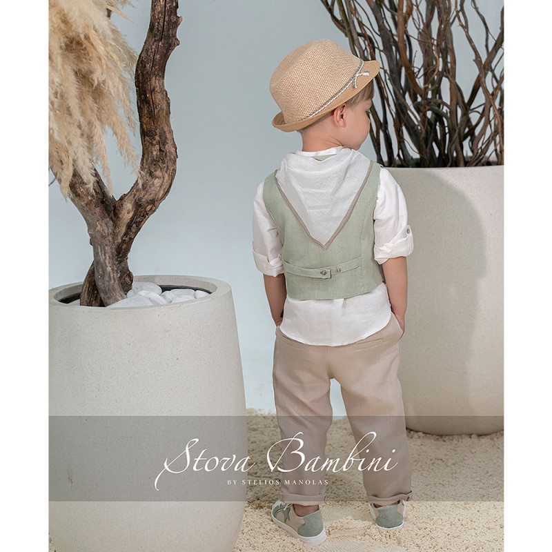 Βαπτιστικό Σύνολο Αγόρι Μέντα & Μπεζ Linen – Stova Bambini