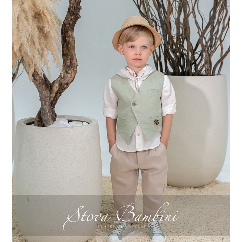 Βαπτιστικό Σύνολο Αγόρι Μέντα & Μπεζ Linen – Stova Bambini