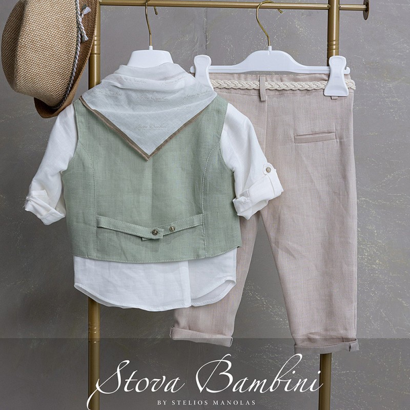 Βαπτιστικό Σύνολο Αγόρι Μέντα & Μπεζ Linen – Stova Bambini