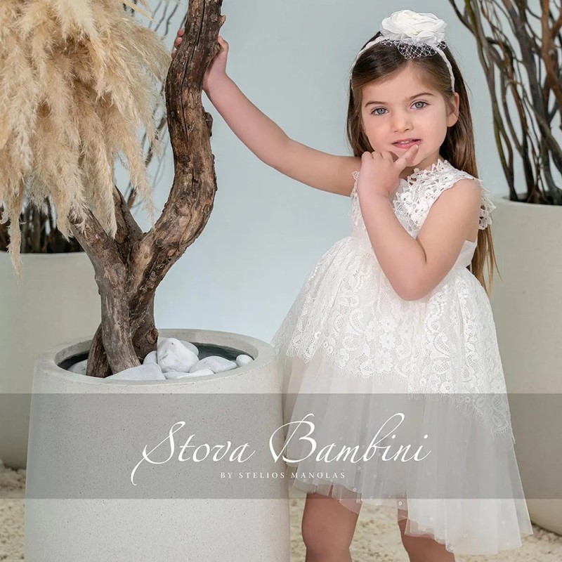 Βαπτιστικό Φόρεμα Κορίτσι Ivory Δαντέλα & Τούλι Sophie Hallette – Stova Bambini