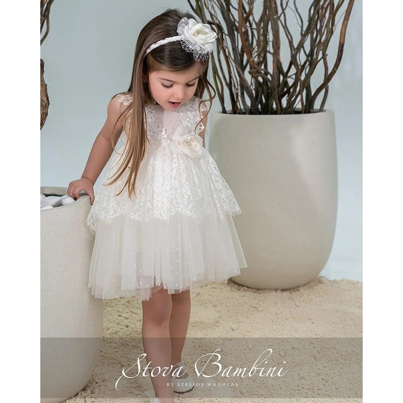 Βαπτιστικό Φόρεμα Κορίτσι Ivory Δαντέλα & Τούλι Sophie Hallette – Stova Bambini