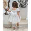 Βαπτιστικό Φόρεμα Κορίτσι Λευκό με 3D Λουλούδια & Φιόγκο – Stova Bambini