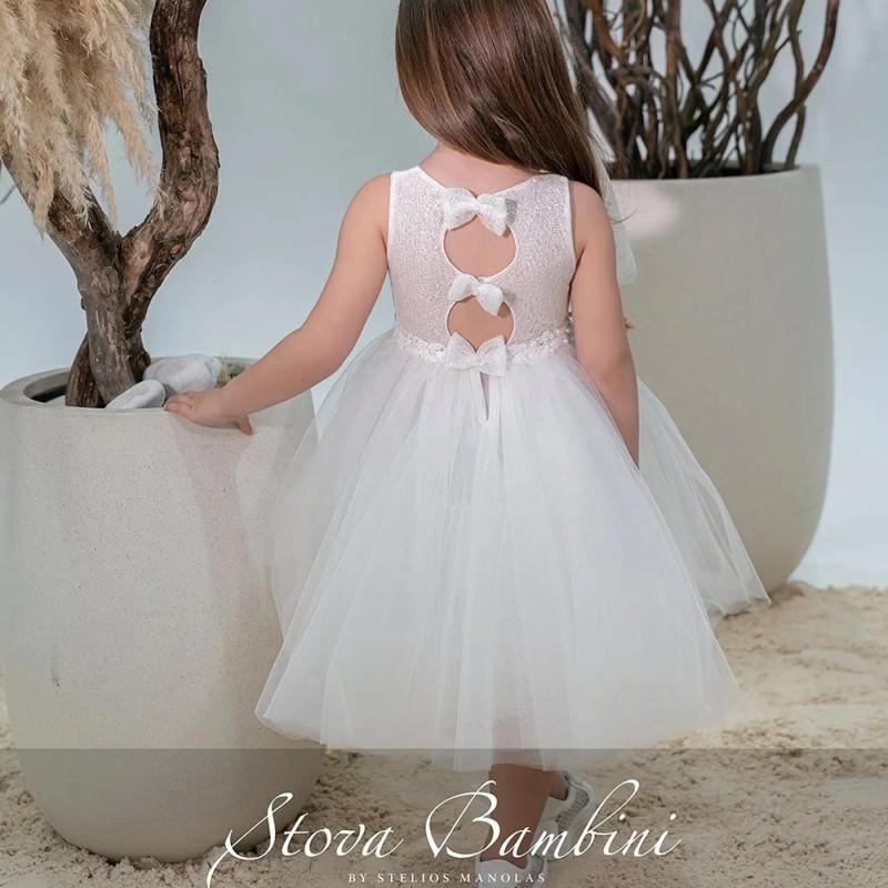 Βαπτιστικό Φόρεμα Κορίτσι Ivory Bridal με Τούλι & Φιογκάκια Πλάτης – Stova Bambini