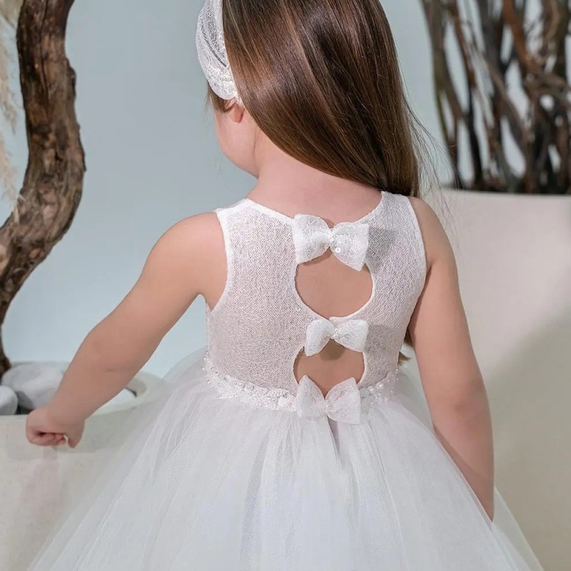 Βαπτιστικό Φόρεμα Κορίτσι Ivory Bridal με Τούλι & Φιογκάκια Πλάτης – Stova Bambini