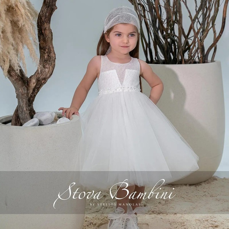 Βαπτιστικό Φόρεμα Κορίτσι Ivory Bridal με Τούλι & Φιογκάκια Πλάτης – Stova Bambini
