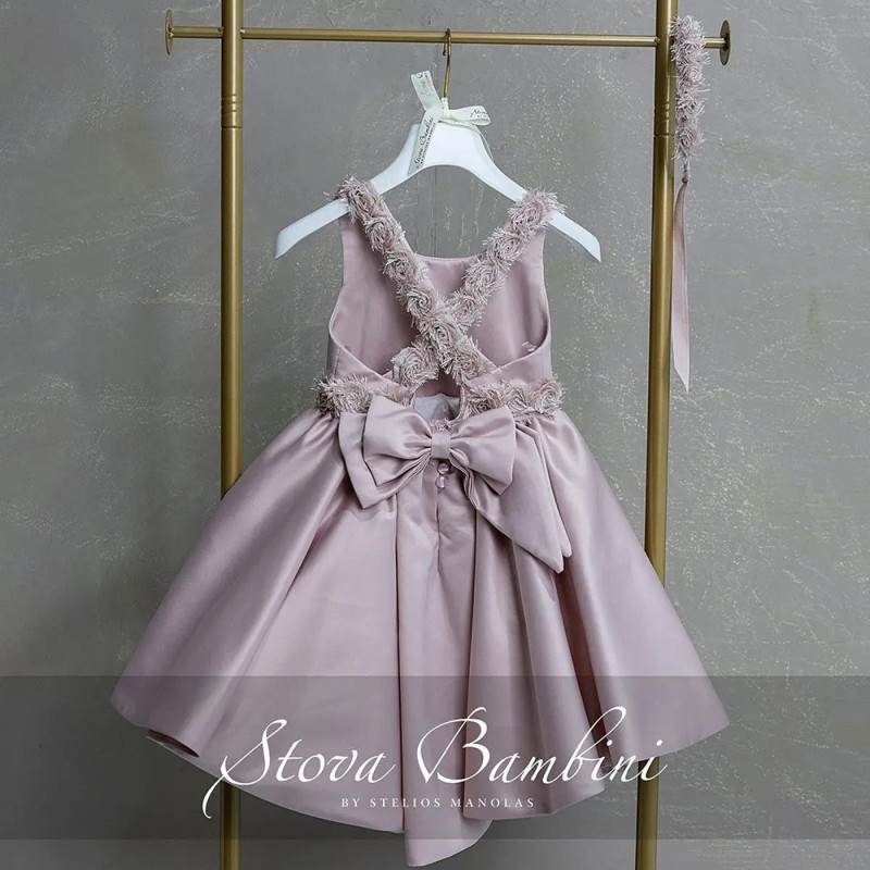 Βαπτιστικό Φόρεμα Κορίτσι Dusty Pink Limited με Χιαστί Πλάτη & Φιόγκο – Stova Bambini