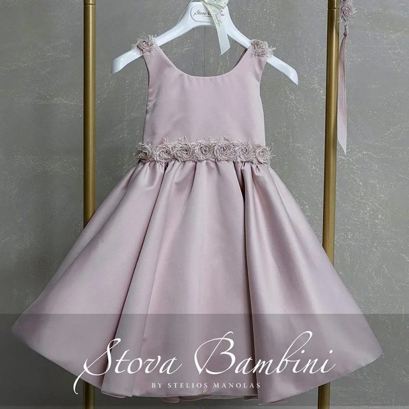 Βαπτιστικό Φόρεμα Κορίτσι Dusty Pink Limited με Χιαστί Πλάτη & Φιόγκο – Stova Bambini