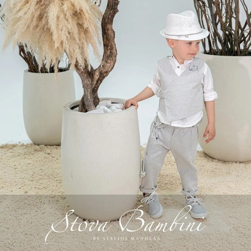 Βαπτιστικό Σύνολο Αγόρι Γκρι & Λευκό Wrap Cotton – Stova Bambini
