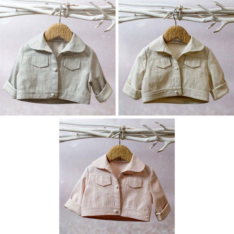 Ζακετάκι Βάπτισης Κορίτσι Cotton Glitter Ασημί, Εκρού ή Old Pink