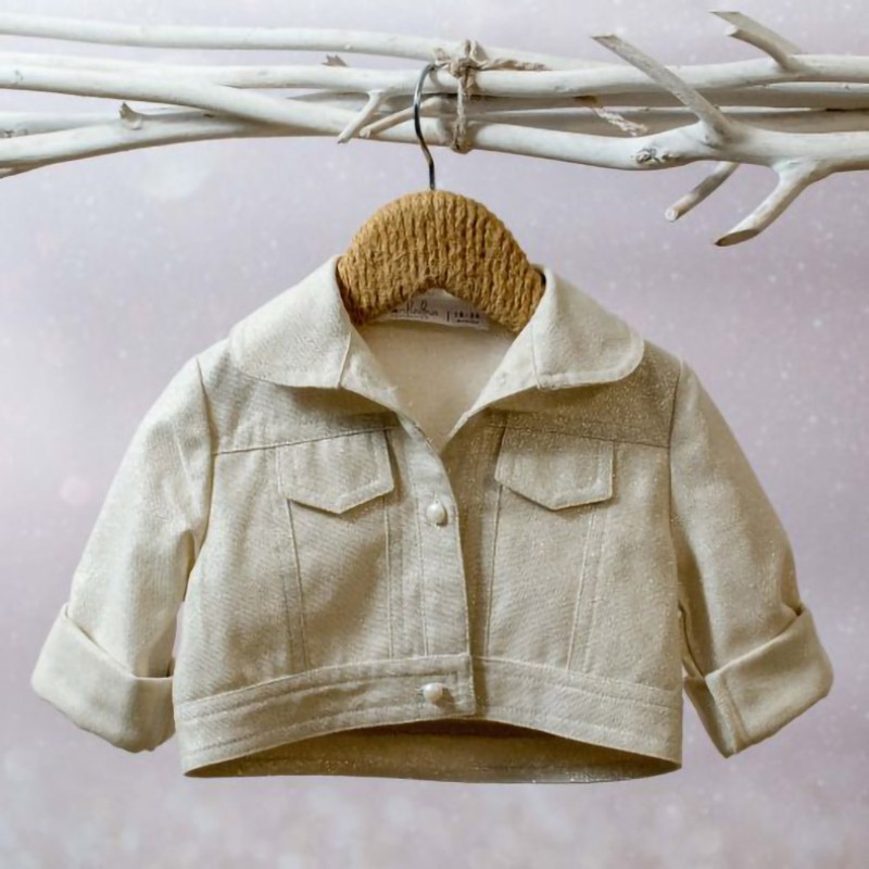 Ζακετάκι Βάπτισης Κορίτσι Cotton Glitter Ασημί, Εκρού ή Old Pink