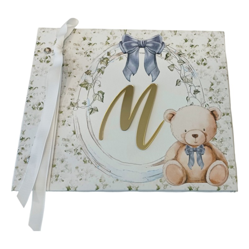 Βιβλίο Ευχών Βάπτισης Teddy Bear με Μονόγραμμα
