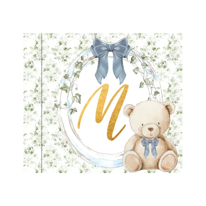 Βιβλίο Ευχών Βάπτισης Teddy Bear με Μονόγραμμα