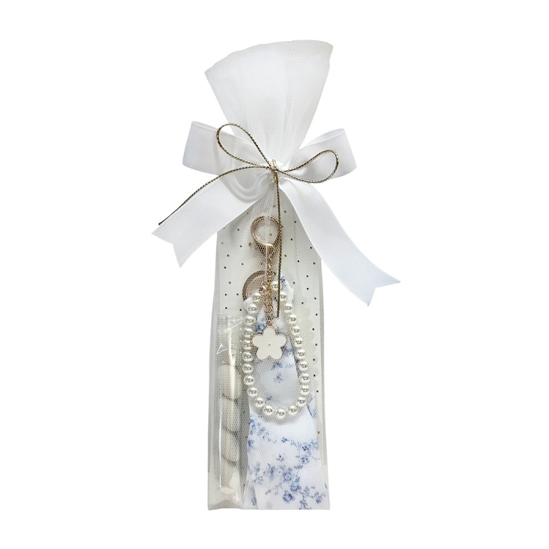 Charm Μαντιλάκι Blue Toile με Πέρλες – Μπομπονιέρα Γάμου & Βάπτισης