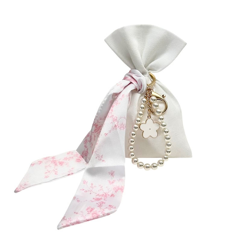 Charm Μαντιλάκι Pink Toile με Πέρλες – Μπομπονιέρα Βάπτισης Γάμου
