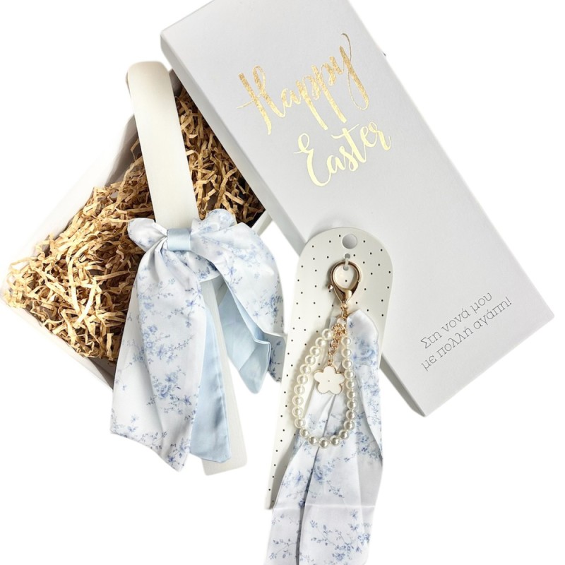 Πασχαλινή Λαμπάδα Νονάς με Δώρο Scrunchie & Charm Blue Toile
