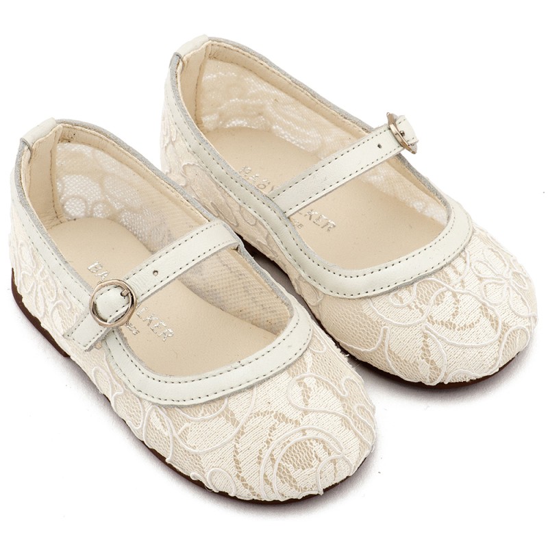 Γοβάκι απο Ύφασμα Φιλντιρέ Λουλούδια Εκρού Δαντέλα