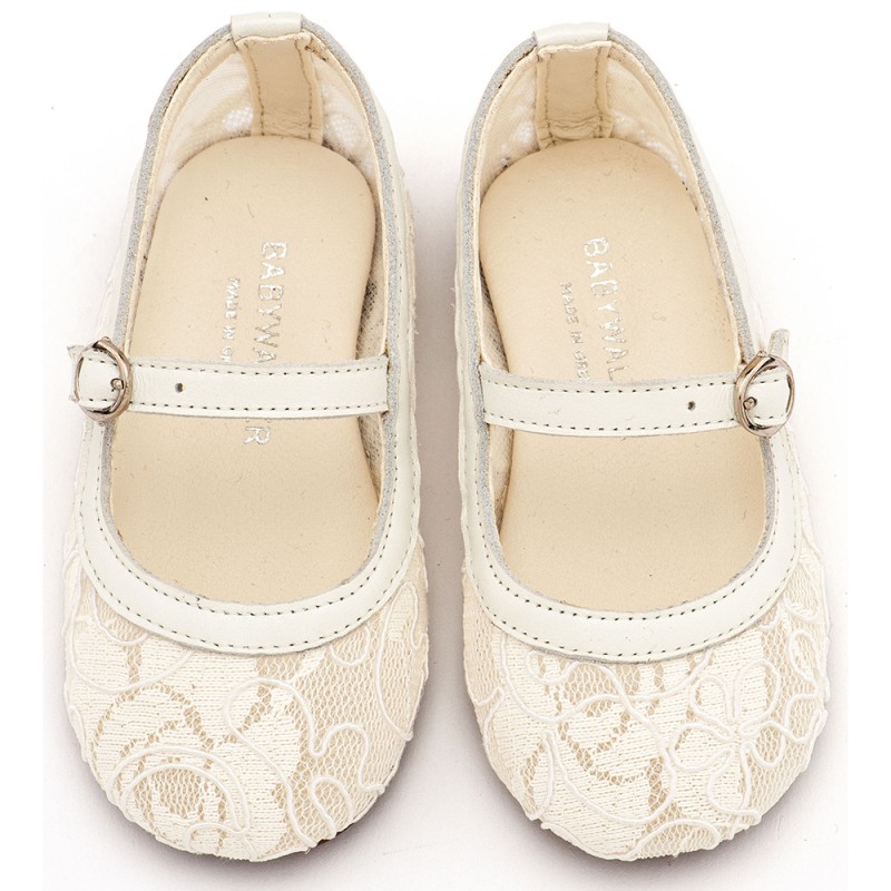 Γοβάκι απο Ύφασμα Φιλντιρέ Λουλούδια Εκρού Δαντέλα