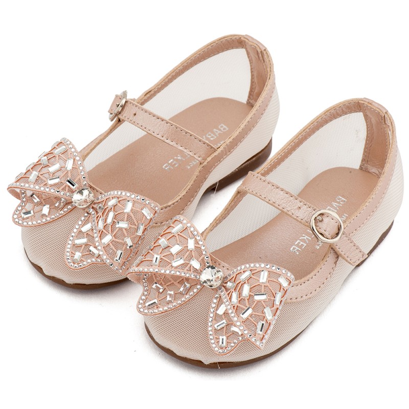 Γοβάκι απο Ύφασμα Φιλντιρέ και Φιόγκο Στρας Ροζ Αντικέ