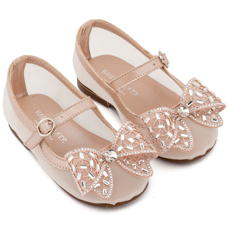 Γοβάκι απο Ύφασμα Φιλντιρέ και Φιόγκο Στρας Ροζ Αντικέ