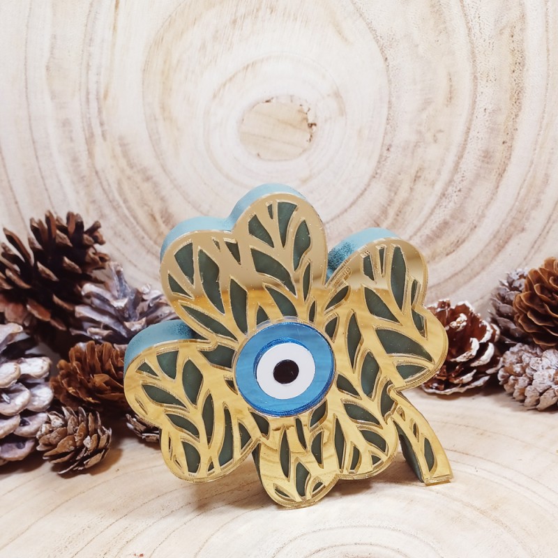 Γούρι Τριφύλλι με Χρυσό Plexiglass και Μάτι