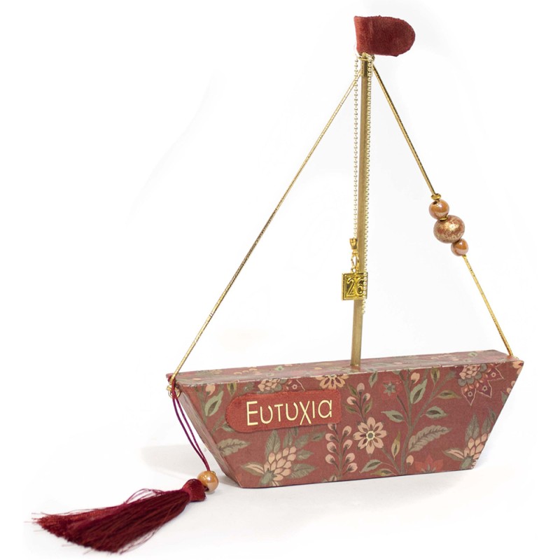 Γούρι Χειροποίητο Καράβι «Ευτυχία» Terracotta