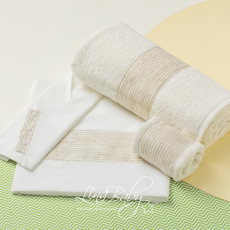 Λαδόπανα Βάπτισης – Λευκό & Εκρού με Ριγέ Οργαντίνα