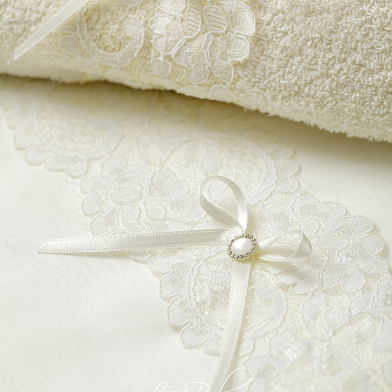 Λαδόπανα Βάπτισης - Λευκό & Εκρού με Δαντέλα Κορδονέ & Πέρλα