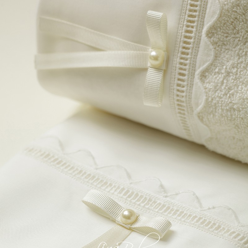 Λαδόπανα Βάπτισης – Εκρού με Βαμβακερή Τρέσα & Πέρλα