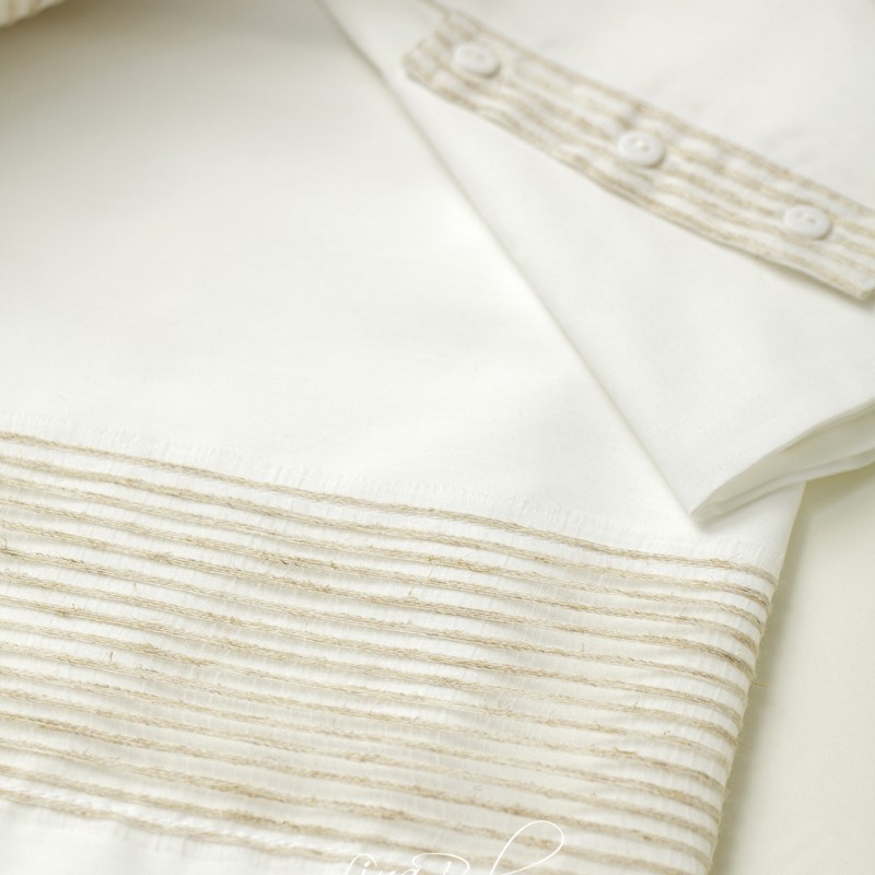 Λαδόπανα Βάπτισης – Λευκό & Εκρού με Ριγέ Οργαντίνα