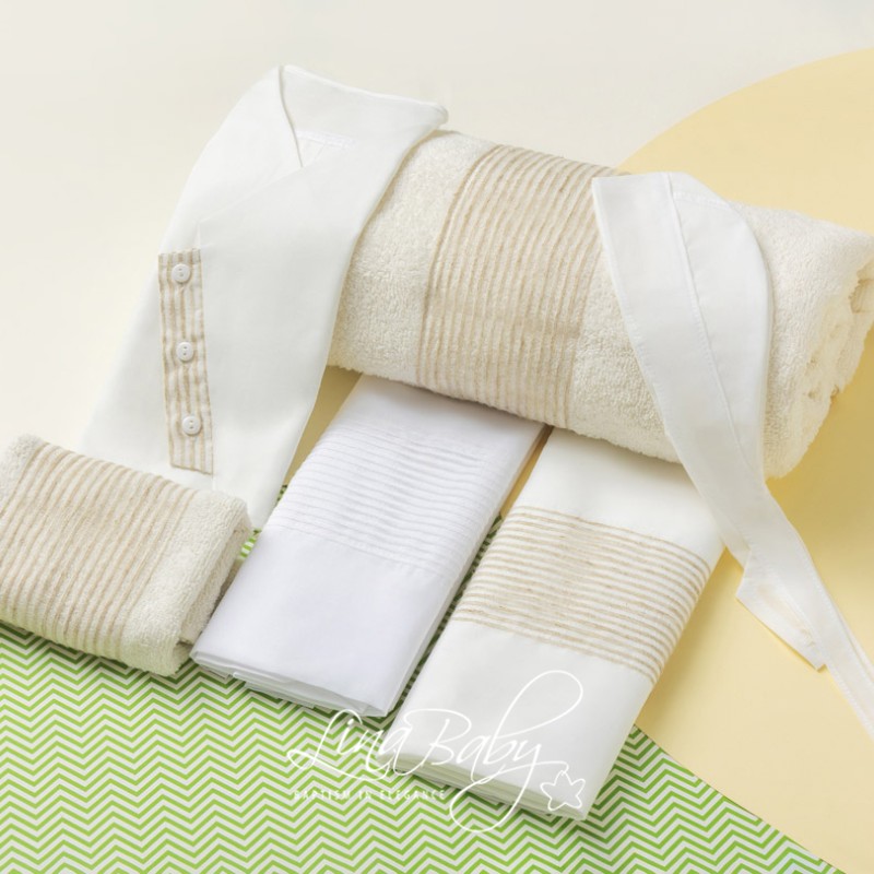 Λαδόπανα Βάπτισης – Λευκό & Εκρού με Ριγέ Οργαντίνα