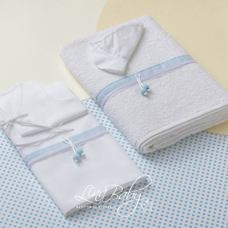 Λαδόπανο Βάπτισης "Ουρανός" – Λευκό με Σιέλ Διακόσμηση