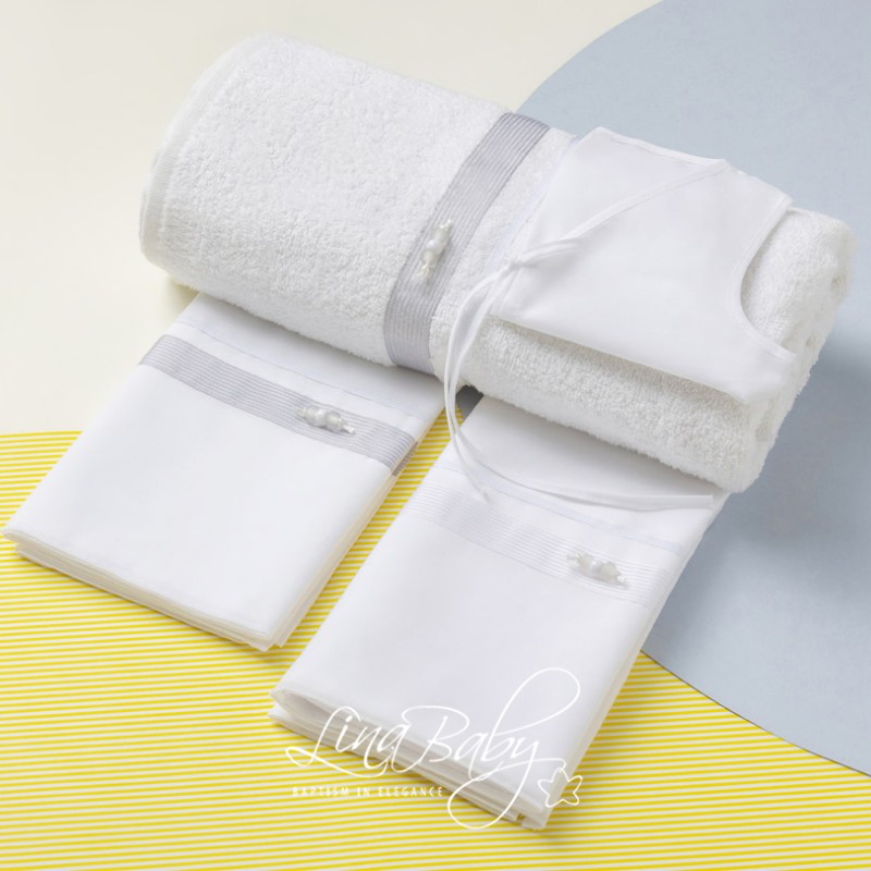 Λαδόπανα Βάπτισης Αγοριού – Λευκό ή Εκρού με Ριγέ Οργαντίνα