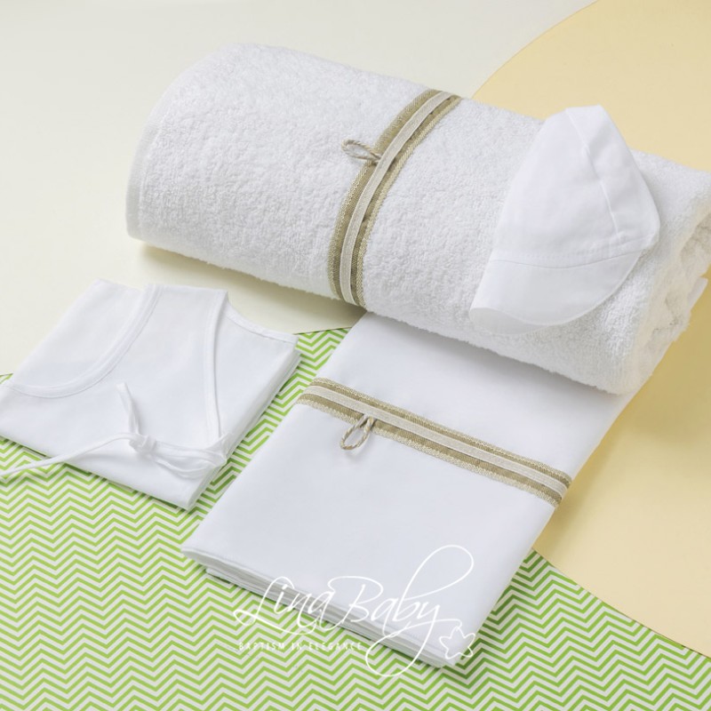 Λαδόπανα Βάπτισης Αγοριού – Λευκό με Χακί-Γκρι Τρέσες