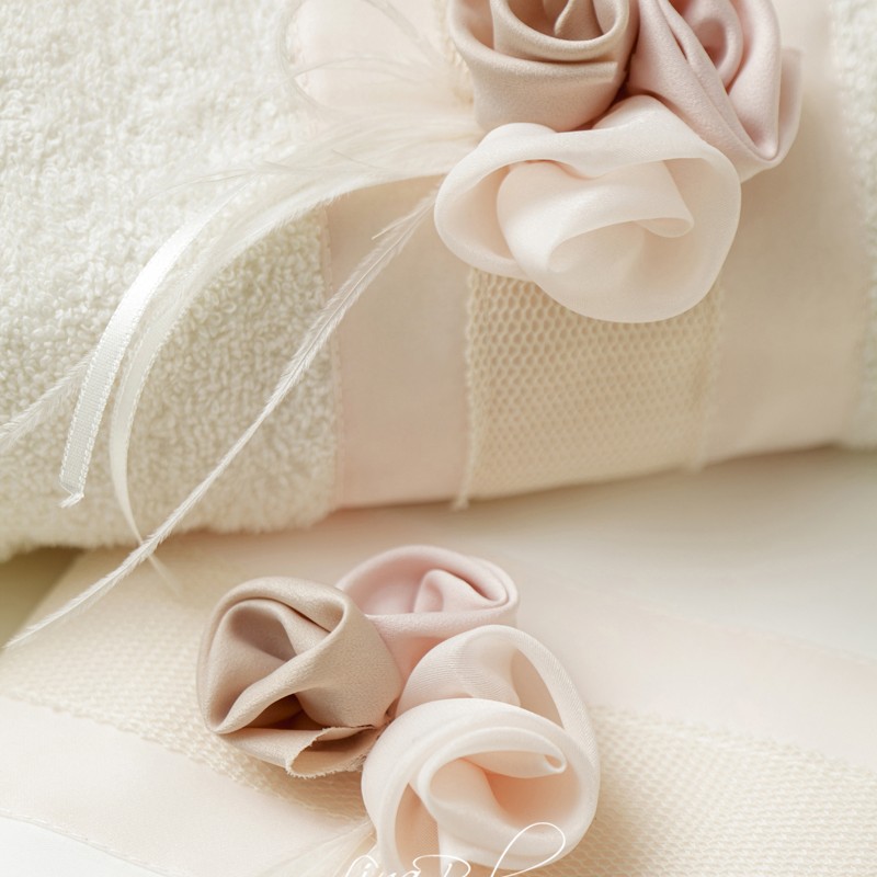 Λαδόπανα Βάπτισης – Off White με Πούδρα, Τριαντάφυλλα & Φτερά