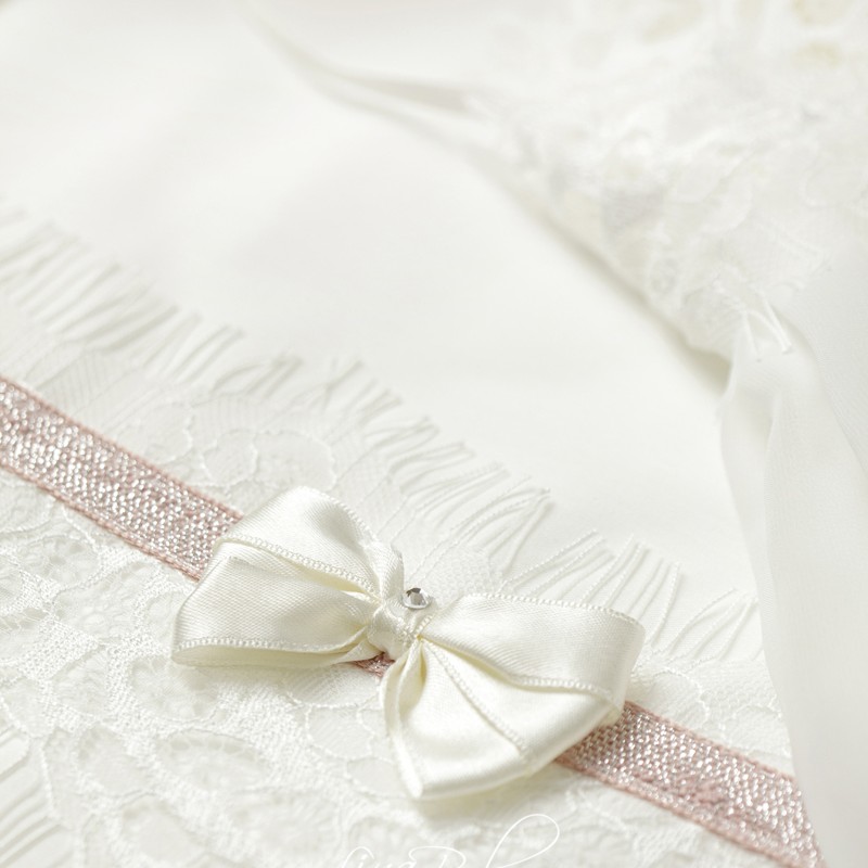 Λαδόπανο Βάπτισης Κοριτσιού - Ιβουάρ με Γαλλική Δαντέλα & Στρας