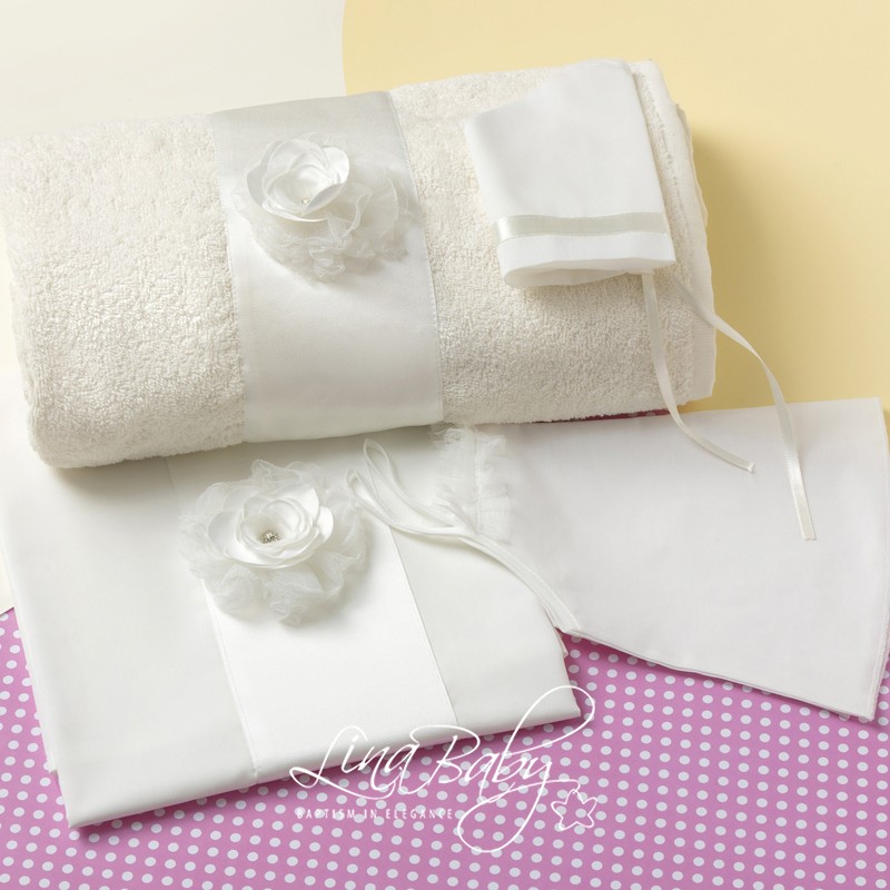 Λαδόπανο Βάπτισης Κοριτσιού - Duchess Υφασμα & Χειροποίητο Λουλούδι