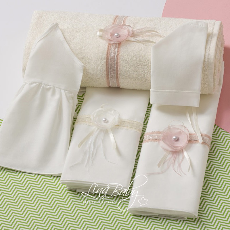 Λαδόπανα Βάπτισης “Erica” – Εκρού με Παγιέτες, Λουλούδι & Φτερά