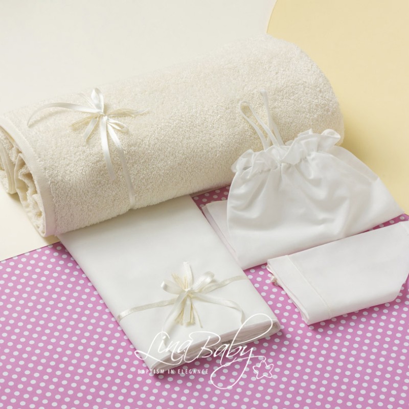 Λαδόπανο Βάπτισης - Λευκό & Ιβουάρ με Σατέν Κορδέλα & Φιογκάκι Δαντέλας