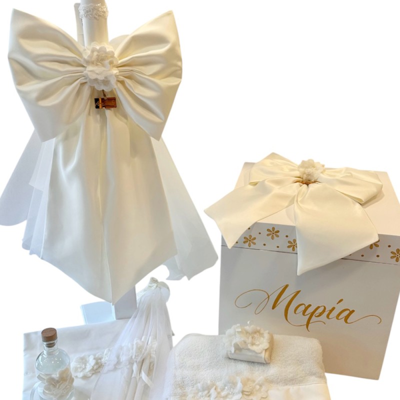 Elegant Χειμερινό Σετ Βάπτισης Stova Bambini με Μοχέρ Λουλούδια – Λαμπάδα, Λαδόπανα & Λαδοσέτ